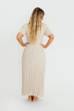 Sale Worth Collective Oakley Ribbed Maxi Dress in Dusty Taupe - Bump Friendly