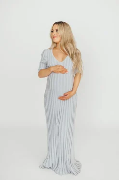 Sale Worth Collective Oakley Ribbed Maxi Dress in Light Blue - Bump Friendly