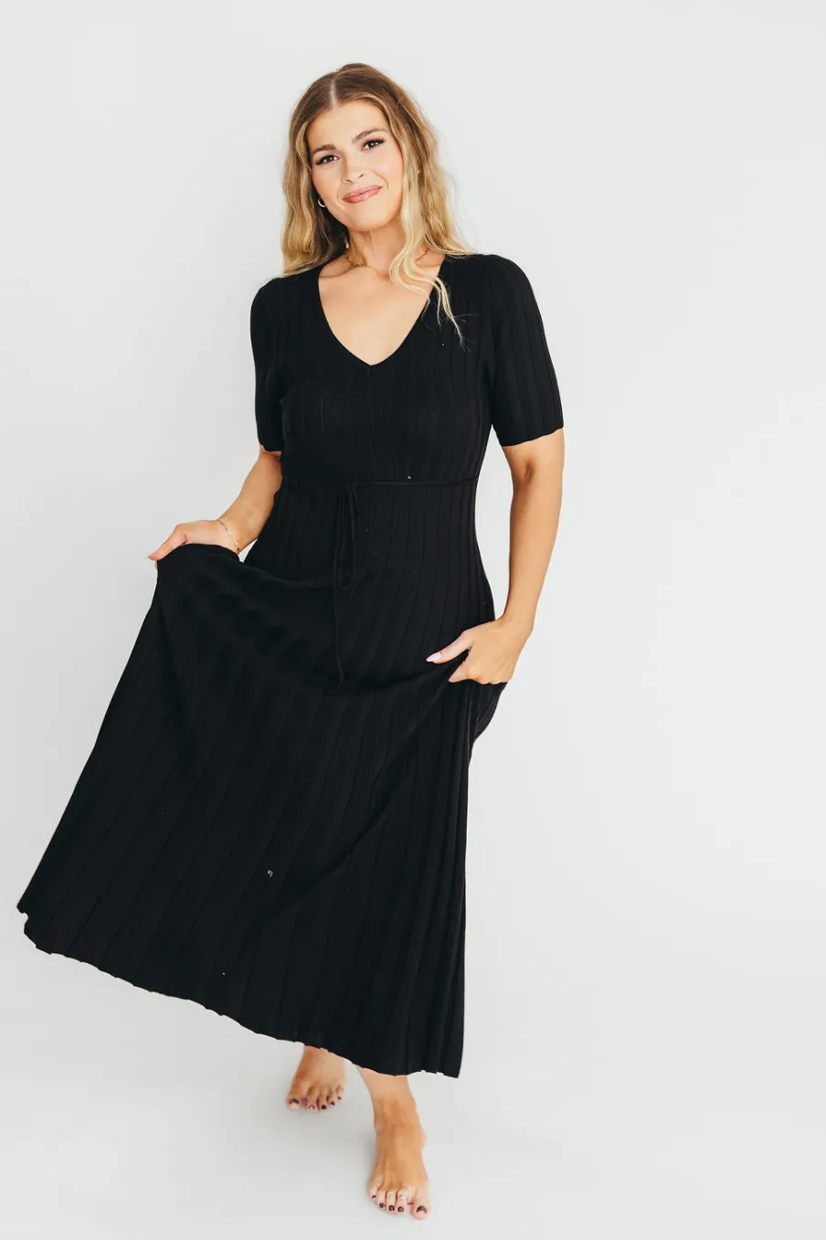 Online Worth Collective Oakley Ribbed Maxi Dress in Black - Bump Friendly