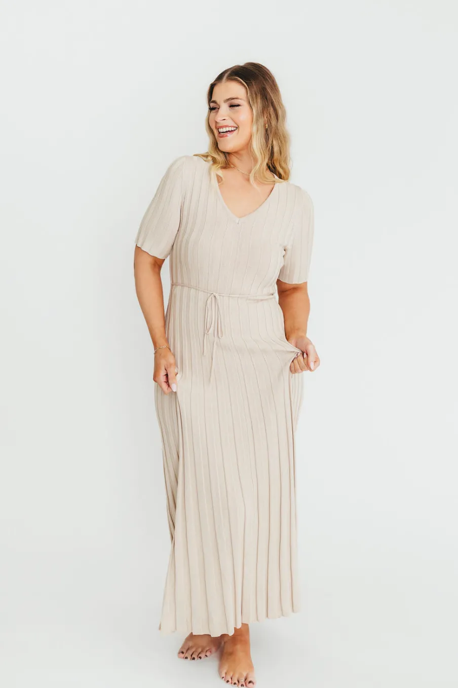 Sale Worth Collective Oakley Ribbed Maxi Dress in Dusty Taupe - Bump Friendly