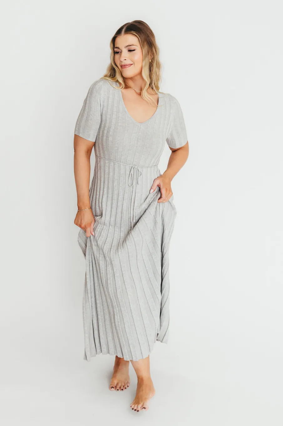 Best Worth Collective Oakley Ribbed Maxi Dress in Heather Grey -Bump Friendly