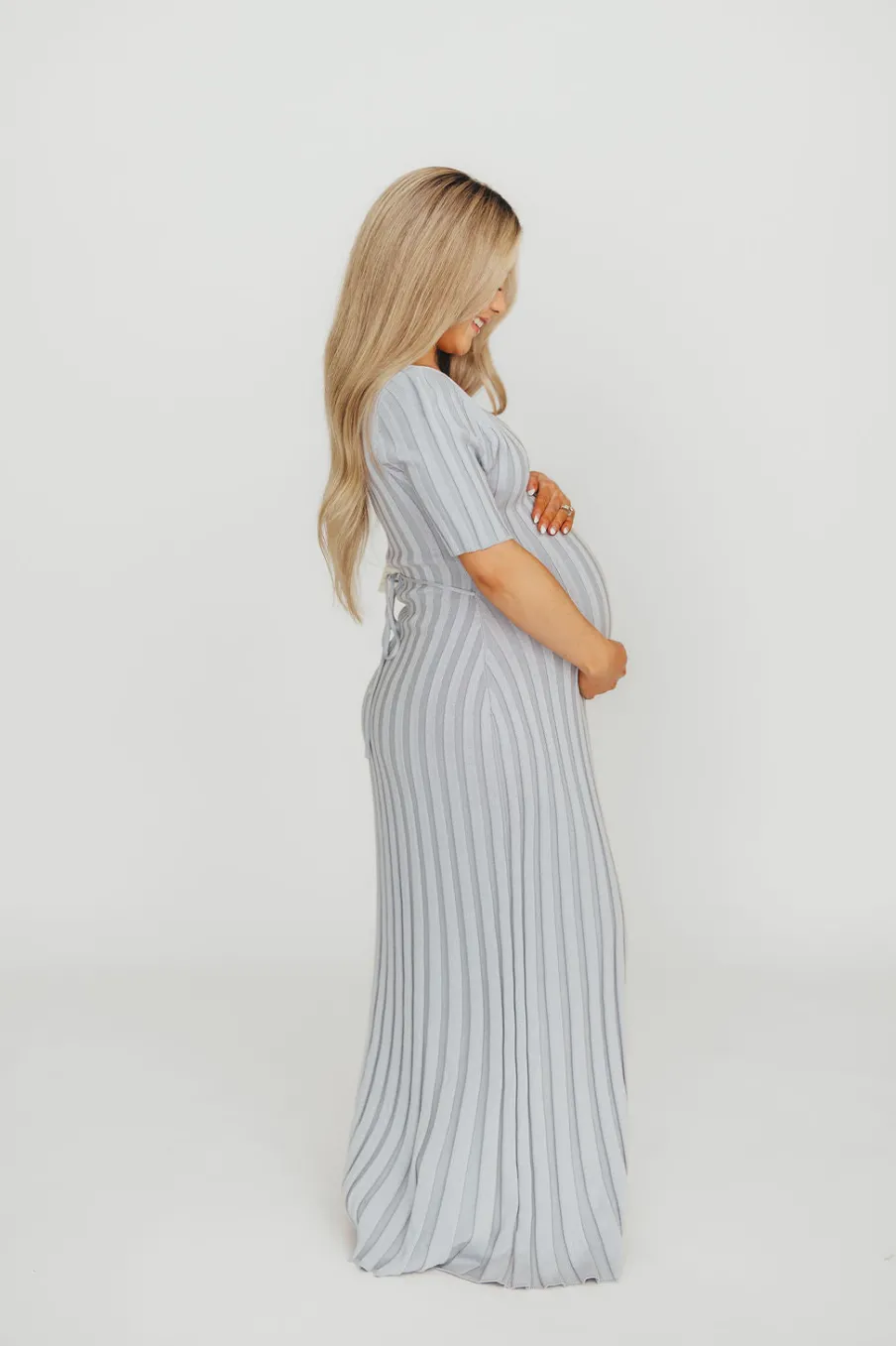 Sale Worth Collective Oakley Ribbed Maxi Dress in Light Blue - Bump Friendly