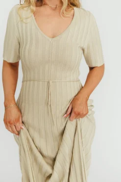 New Worth Collective Oakley Ribbed Maxi Dress in Dusty Lime - Bump Friendly
