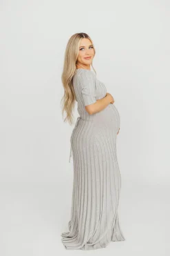 Best Worth Collective Oakley Ribbed Maxi Dress in Heather Grey -Bump Friendly