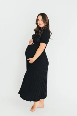 Online Worth Collective Oakley Ribbed Maxi Dress in Black - Bump Friendly