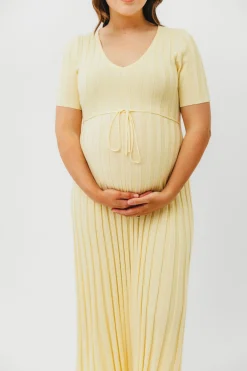 Discount Worth Collective Oakley Ribbed Maxi Dress in Light Yellow - Bump Friendly