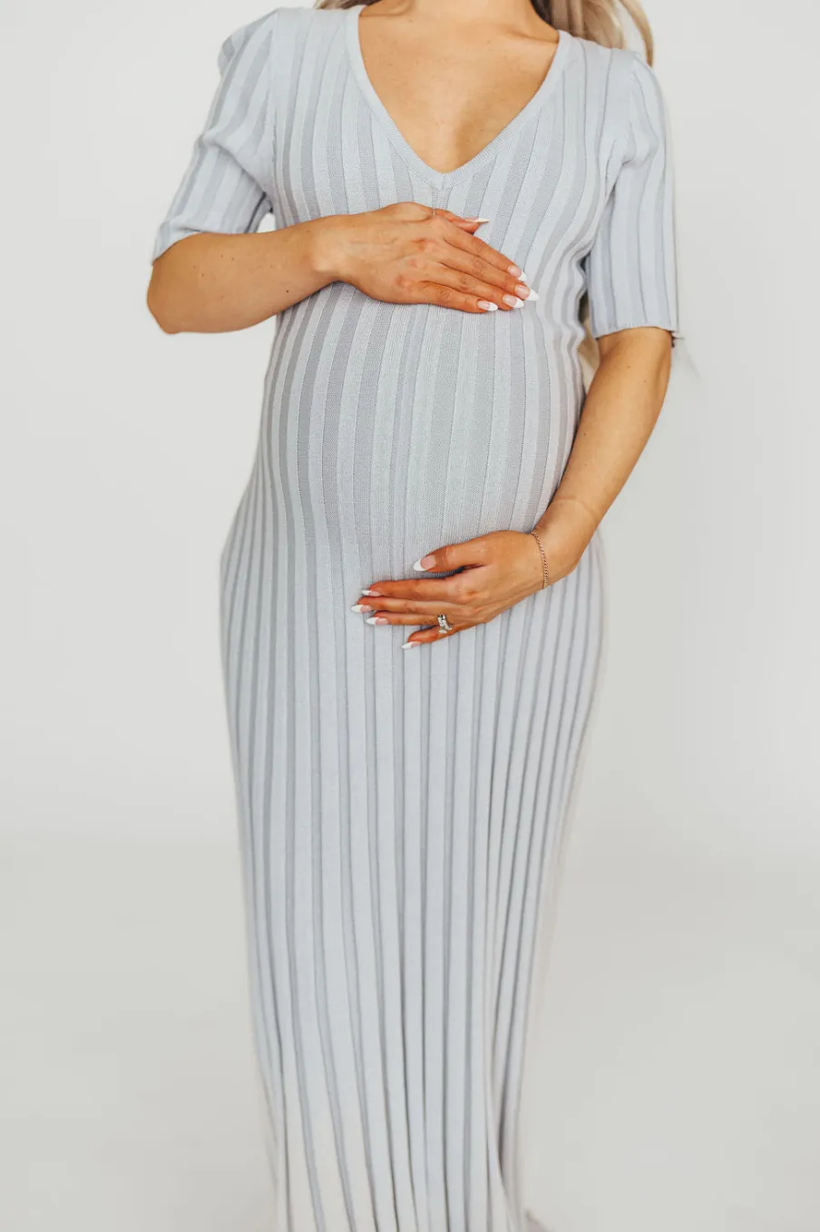 Sale Worth Collective Oakley Ribbed Maxi Dress in Light Blue - Bump Friendly