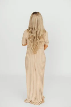 Online Worth Collective Oakley Ribbed Maxi Dress in Taupe - Bump Friendly