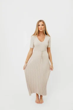 Sale Worth Collective Oakley Ribbed Maxi Dress in Dusty Taupe - Bump Friendly