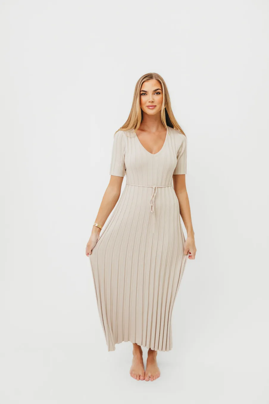 Sale Worth Collective Oakley Ribbed Maxi Dress in Dusty Taupe - Bump Friendly