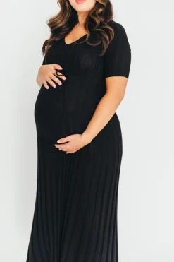 Online Worth Collective Oakley Ribbed Maxi Dress in Black - Bump Friendly