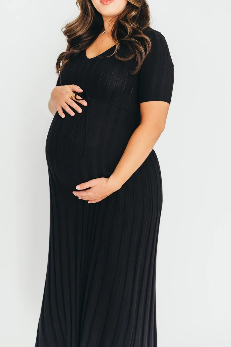 Online Worth Collective Oakley Ribbed Maxi Dress in Black - Bump Friendly