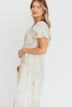Clearance Worth Collective Paisley Smocked Midi Dress in Multi Floral
