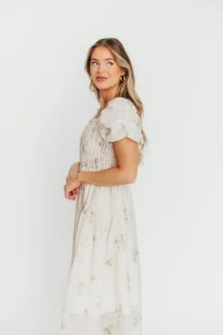 Clearance Worth Collective Paisley Smocked Midi Dress in Multi Floral