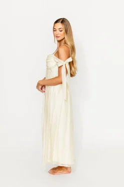Best Worth Collective Paulina Sleeveless Sweetheart Midi Dress in Ecru