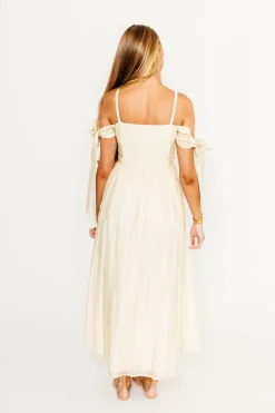 Best Worth Collective Paulina Sleeveless Sweetheart Midi Dress in Ecru