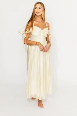 Best Worth Collective Paulina Sleeveless Sweetheart Midi Dress in Ecru