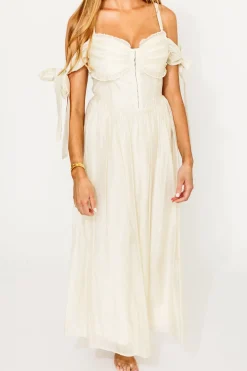 Best Worth Collective Paulina Sleeveless Sweetheart Midi Dress in Ecru
