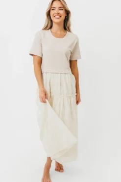 New Worth Collective Peggy Layered Lace Dress with Tee Overlay in Oatmeal