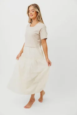 New Worth Collective Peggy Layered Lace Dress with Tee Overlay in Oatmeal