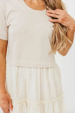 New Worth Collective Peggy Layered Lace Dress with Tee Overlay in Oatmeal