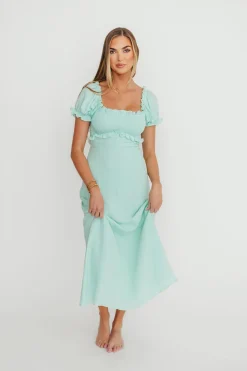 Fashion Worth Collective Penny Puff Sleeve Ruffle Midi Dress in Mint