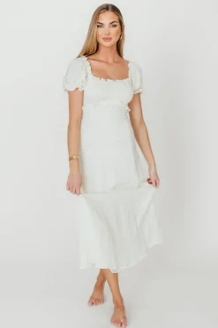 Sale Worth Collective Penny Puff Sleeve Ruffle Midi Dress in Cream