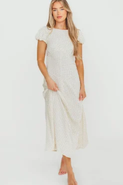 Clearance Worth Collective Perla Polka Dot Midi Dress in Ivory