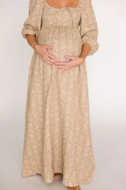 Online Worth Collective Peyton 100% Cotton Maxi Dress in Mocha Floral - Bump Friendly (XS-XL)