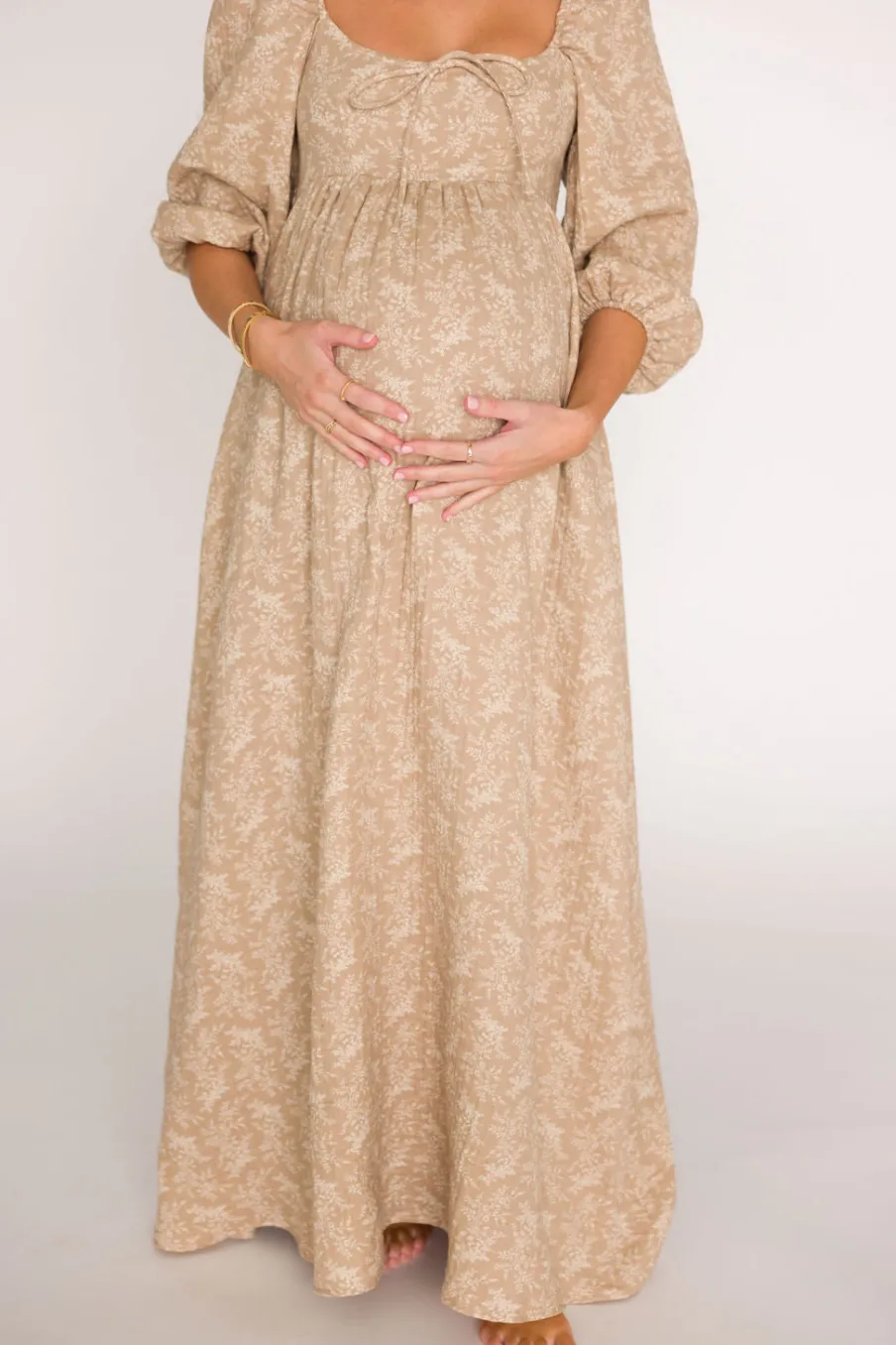 Online Worth Collective Peyton 100% Cotton Maxi Dress in Mocha Floral - Bump Friendly (XS-XL)