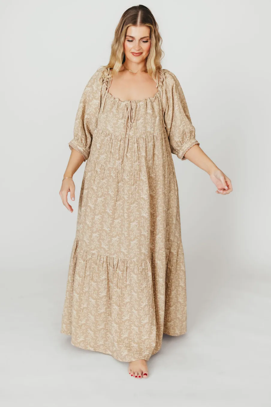 Online Worth Collective Peyton 100% Cotton Maxi Dress in Mocha Floral - Bump Friendly (XS-XL)