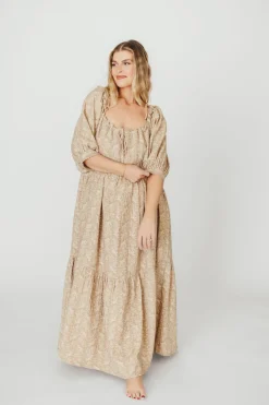 Online Worth Collective Peyton 100% Cotton Maxi Dress in Mocha Floral - Bump Friendly (XS-XL)