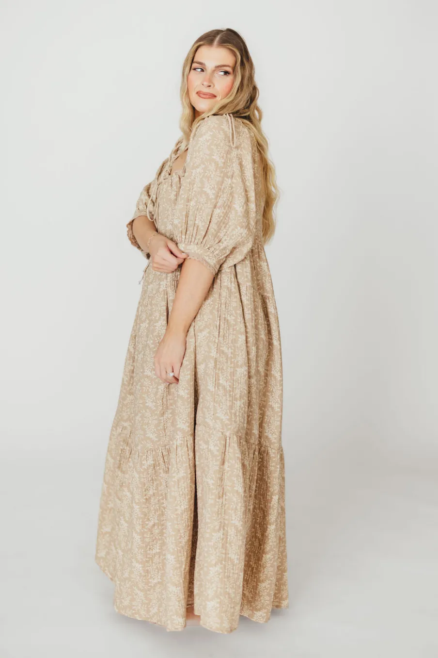 Online Worth Collective Peyton 100% Cotton Maxi Dress in Mocha Floral - Bump Friendly (XS-XL)