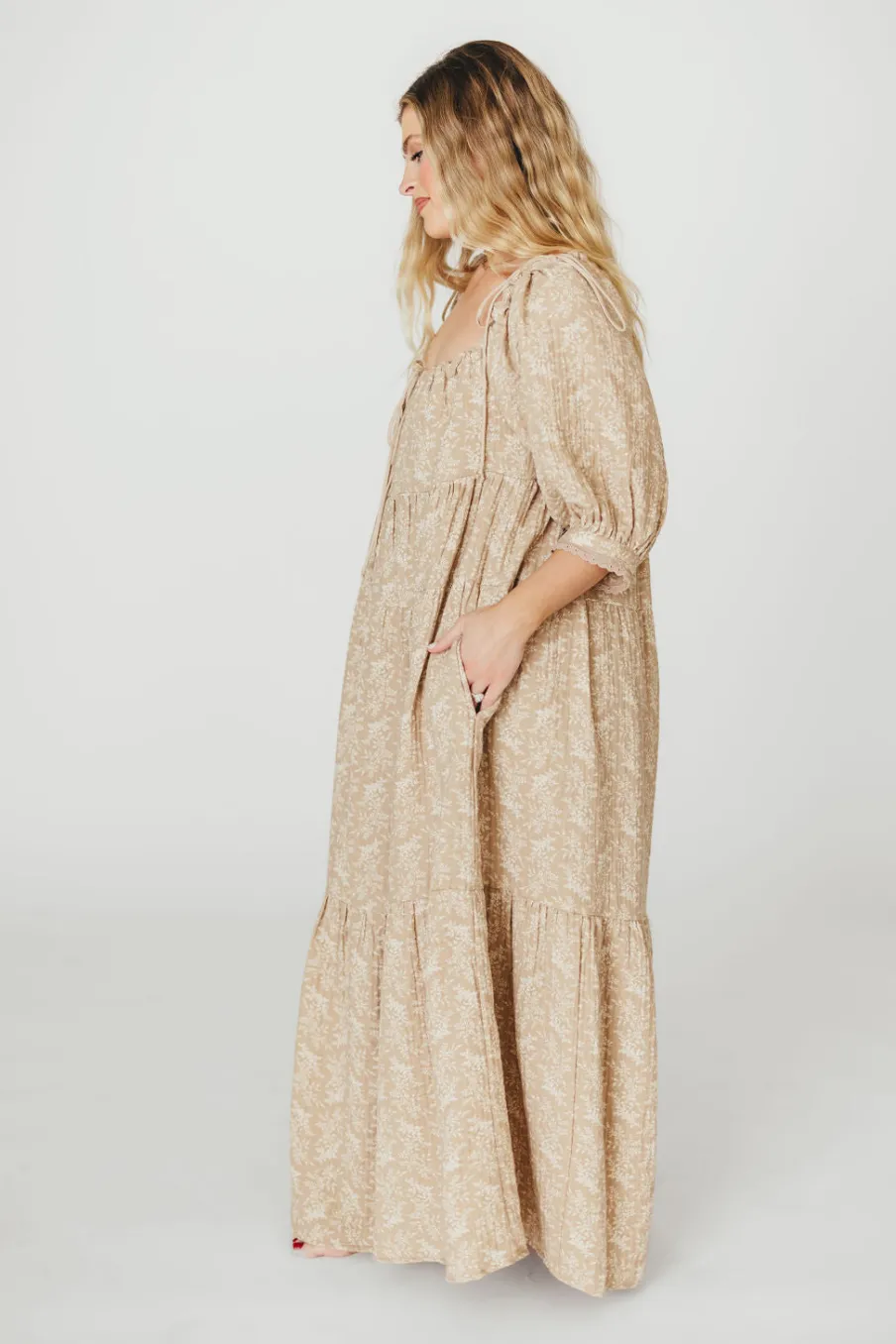 Online Worth Collective Peyton 100% Cotton Maxi Dress in Mocha Floral - Bump Friendly (XS-XL)
