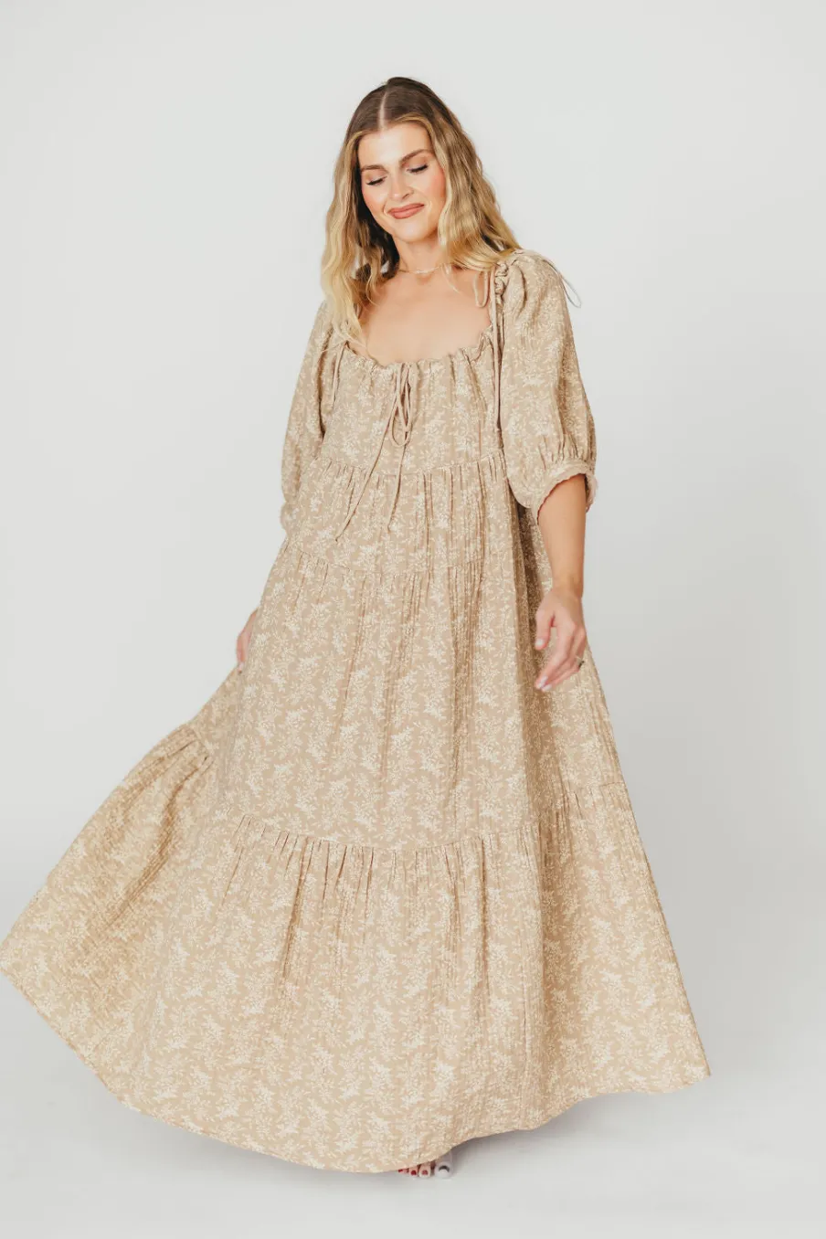 Online Worth Collective Peyton 100% Cotton Maxi Dress in Mocha Floral - Bump Friendly (XS-XL)