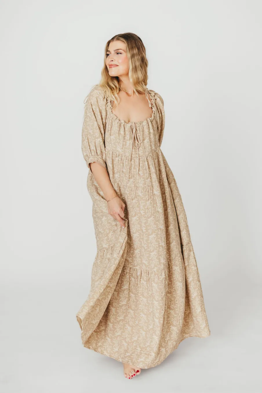 Online Worth Collective Peyton 100% Cotton Maxi Dress in Mocha Floral - Bump Friendly (XS-XL)