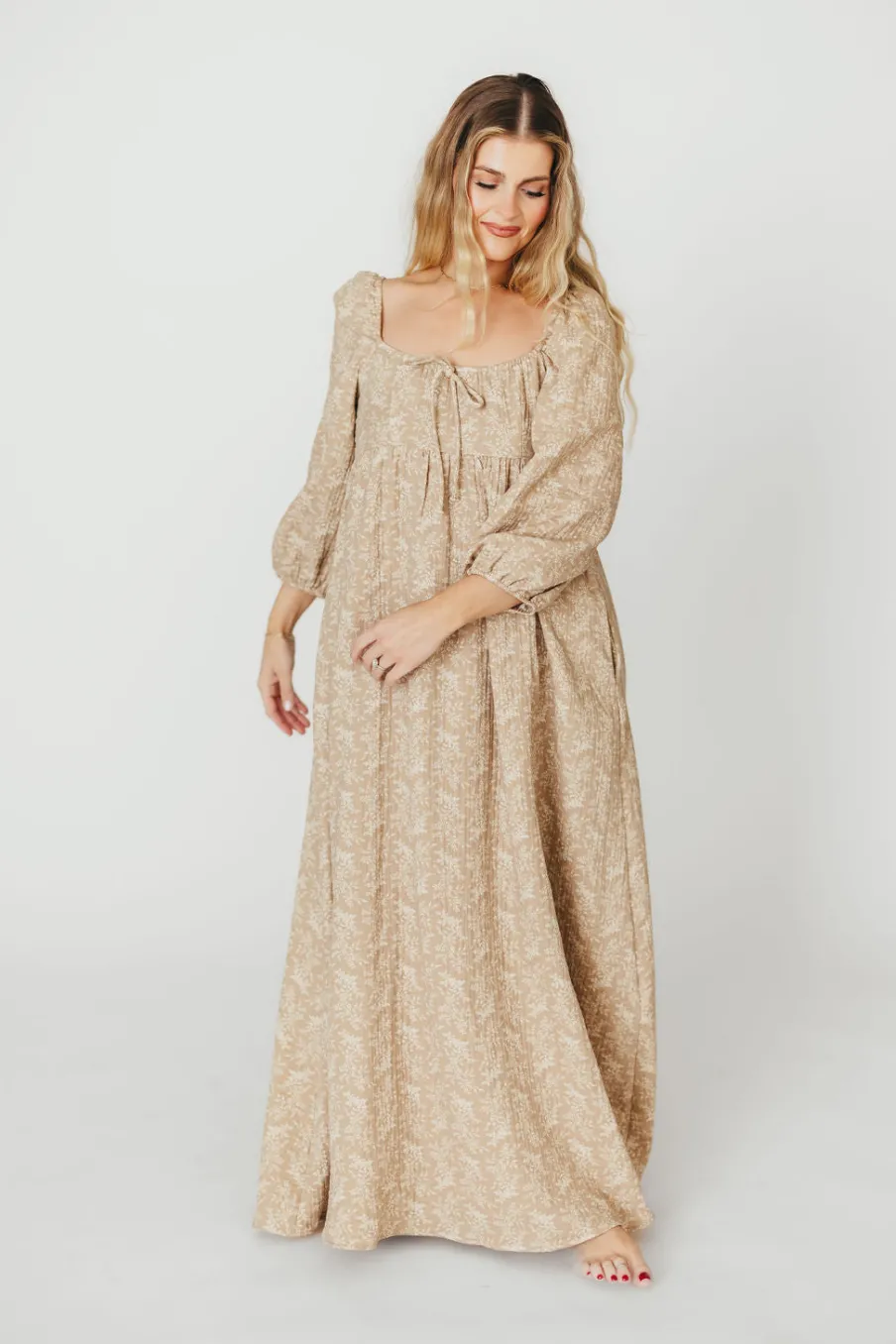 Online Worth Collective Peyton 100% Cotton Maxi Dress in Mocha Floral - Bump Friendly (XS-XL)