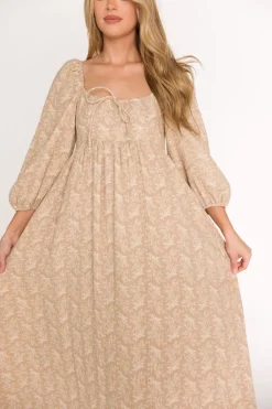 Online Worth Collective Peyton 100% Cotton Maxi Dress in Mocha Floral - Bump Friendly (XS-XL)