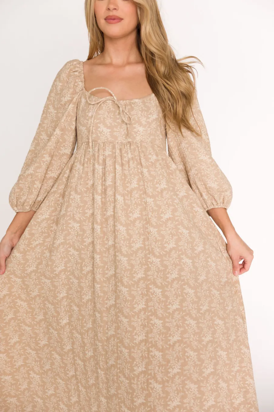 Online Worth Collective Peyton 100% Cotton Maxi Dress in Mocha Floral - Bump Friendly (XS-XL)