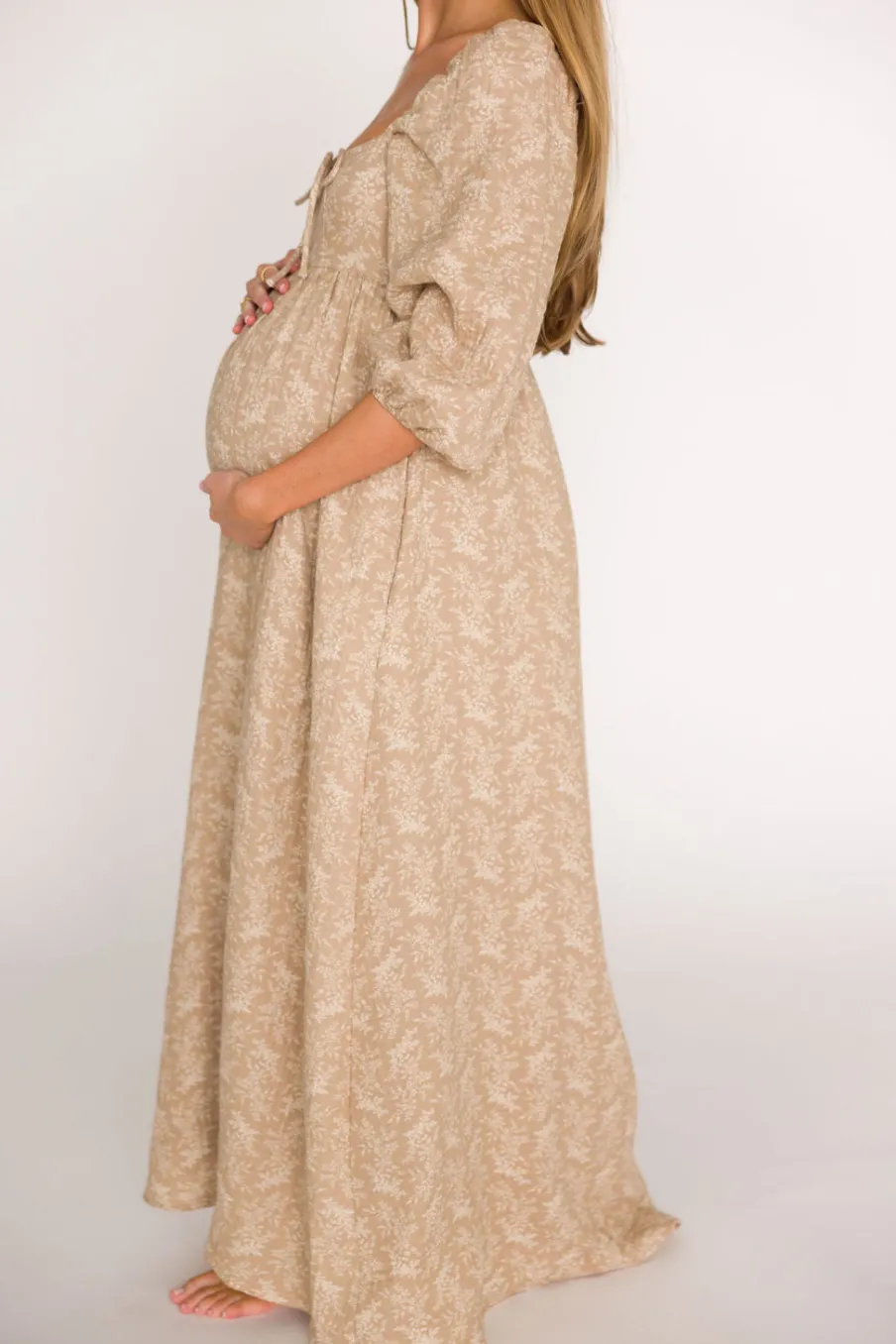 Online Worth Collective Peyton 100% Cotton Maxi Dress in Mocha Floral - Bump Friendly (XS-XL)