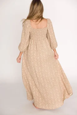 Online Worth Collective Peyton 100% Cotton Maxi Dress in Mocha Floral - Bump Friendly (XS-XL)