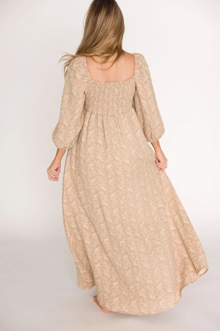 Online Worth Collective Peyton 100% Cotton Maxi Dress in Mocha Floral - Bump Friendly (XS-XL)