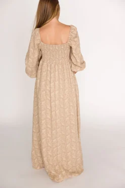 Online Worth Collective Peyton 100% Cotton Maxi Dress in Mocha Floral - Bump Friendly (XS-XL)
