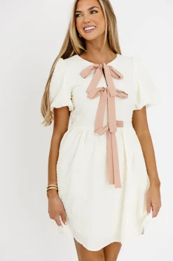 Online Worth Collective Phaedra Bubble Textured Bow Tie Front Mini Dress In Butter Cream