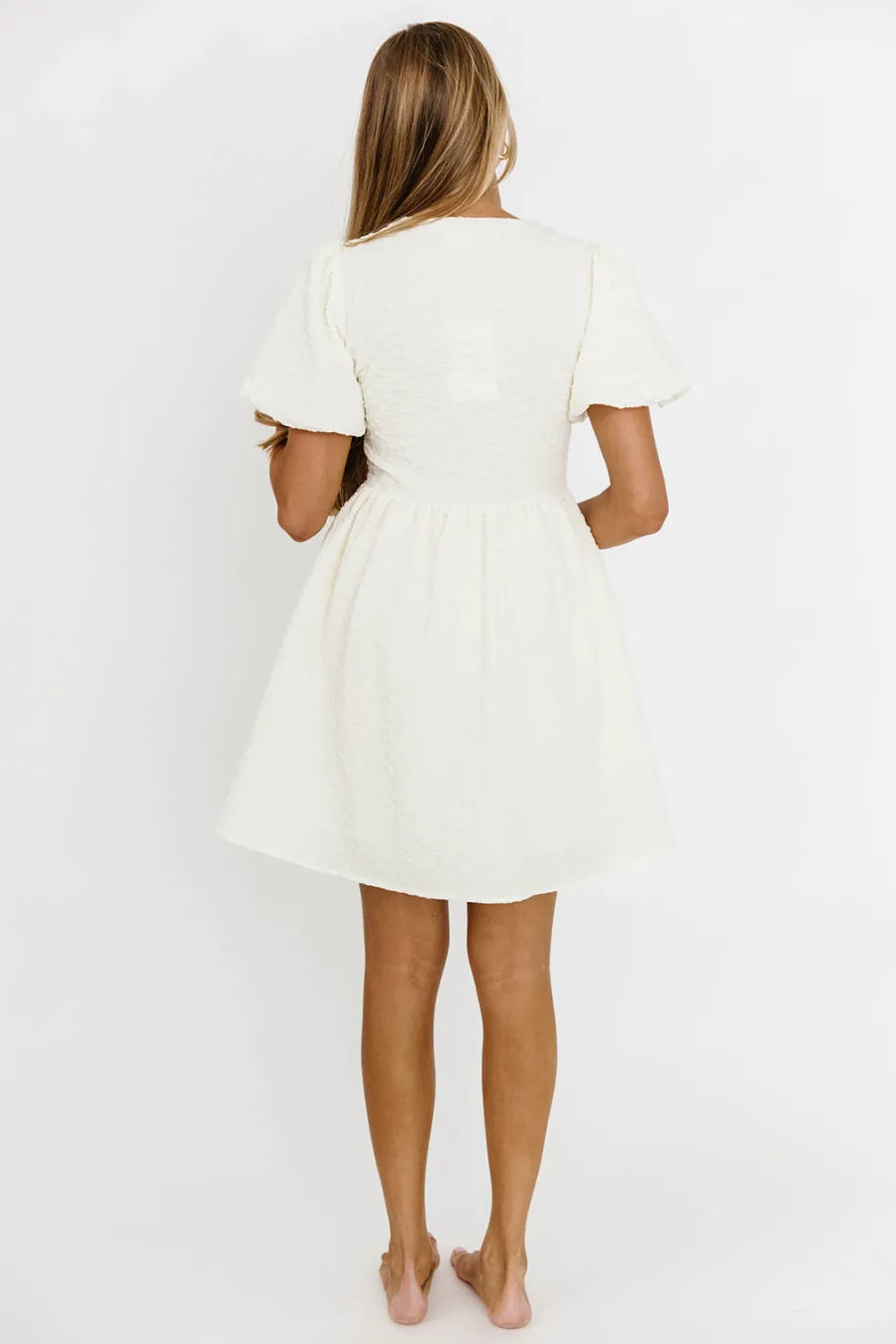 Online Worth Collective Phaedra Bubble Textured Bow Tie Front Mini Dress In Butter Cream