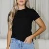 New Worth Collective Phoenix Ribbed Knit Tee in Black