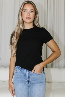 New Worth Collective Phoenix Ribbed Knit Tee in Black