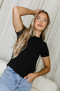 New Worth Collective Phoenix Ribbed Knit Tee in Black