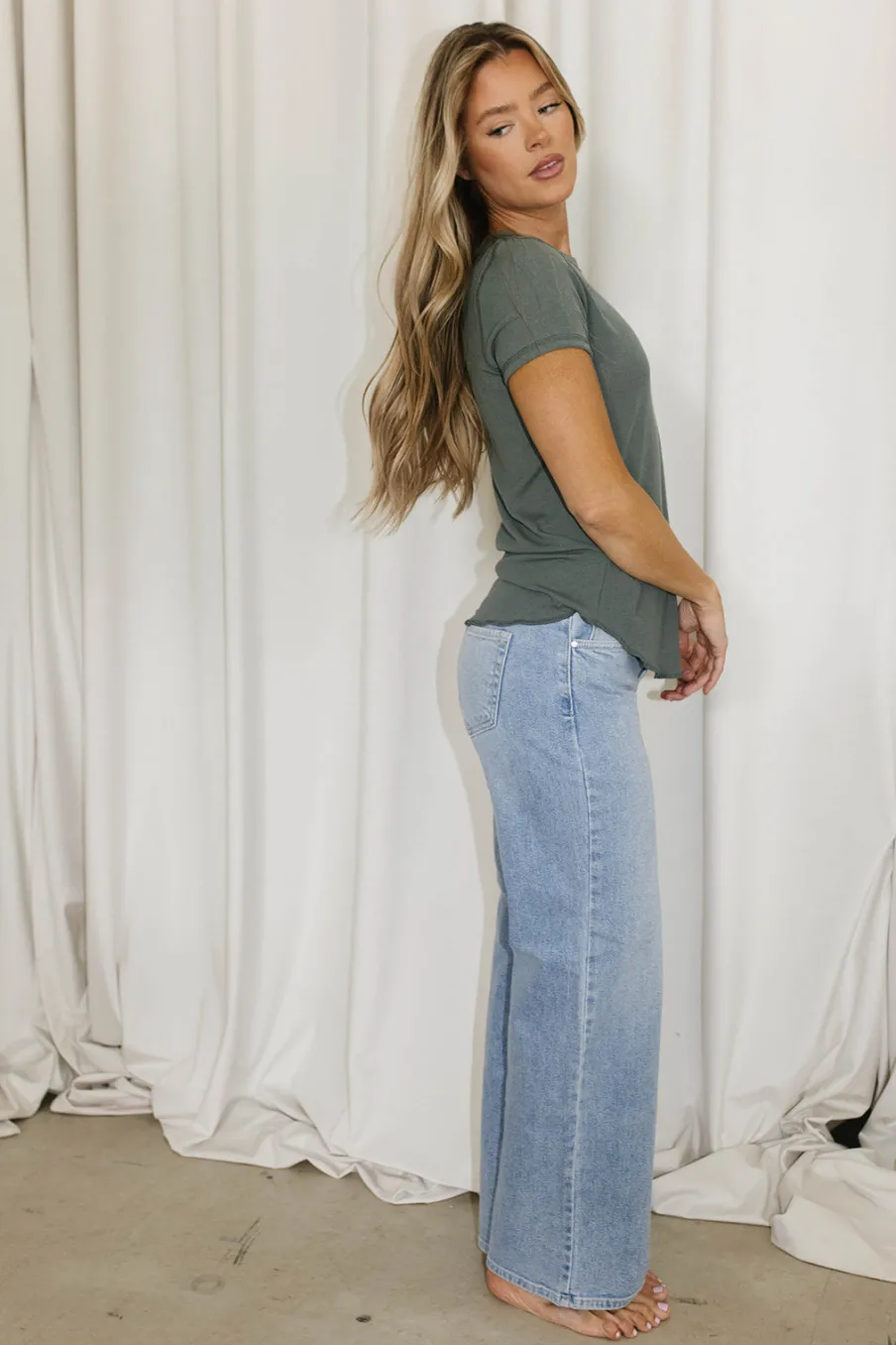 Outlet Worth Collective Phoenix Ribbed Knit Tee in Teal Green