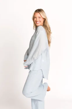 Sale Worth Collective Pip Wide Leg Linen Pants in Light Blue